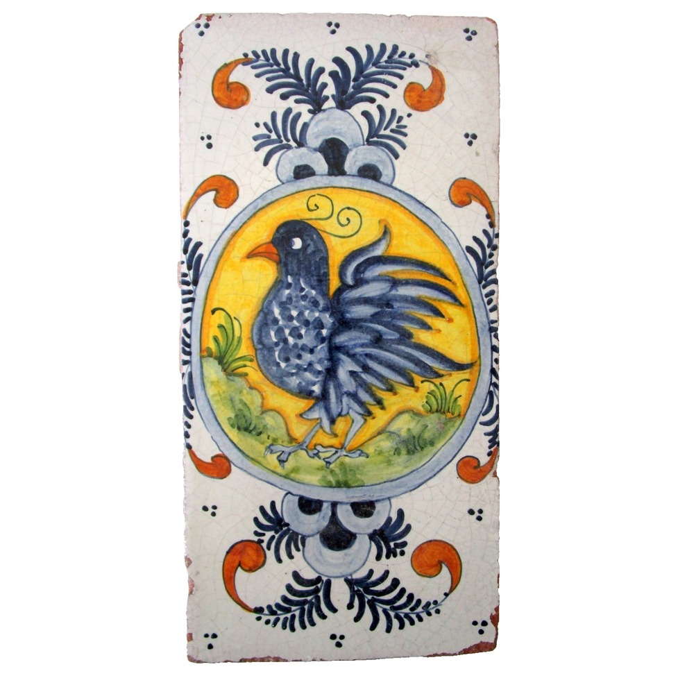 Vintage Large Italian Hand Painted Terracotta Tile 12 x 6 Blue Bird